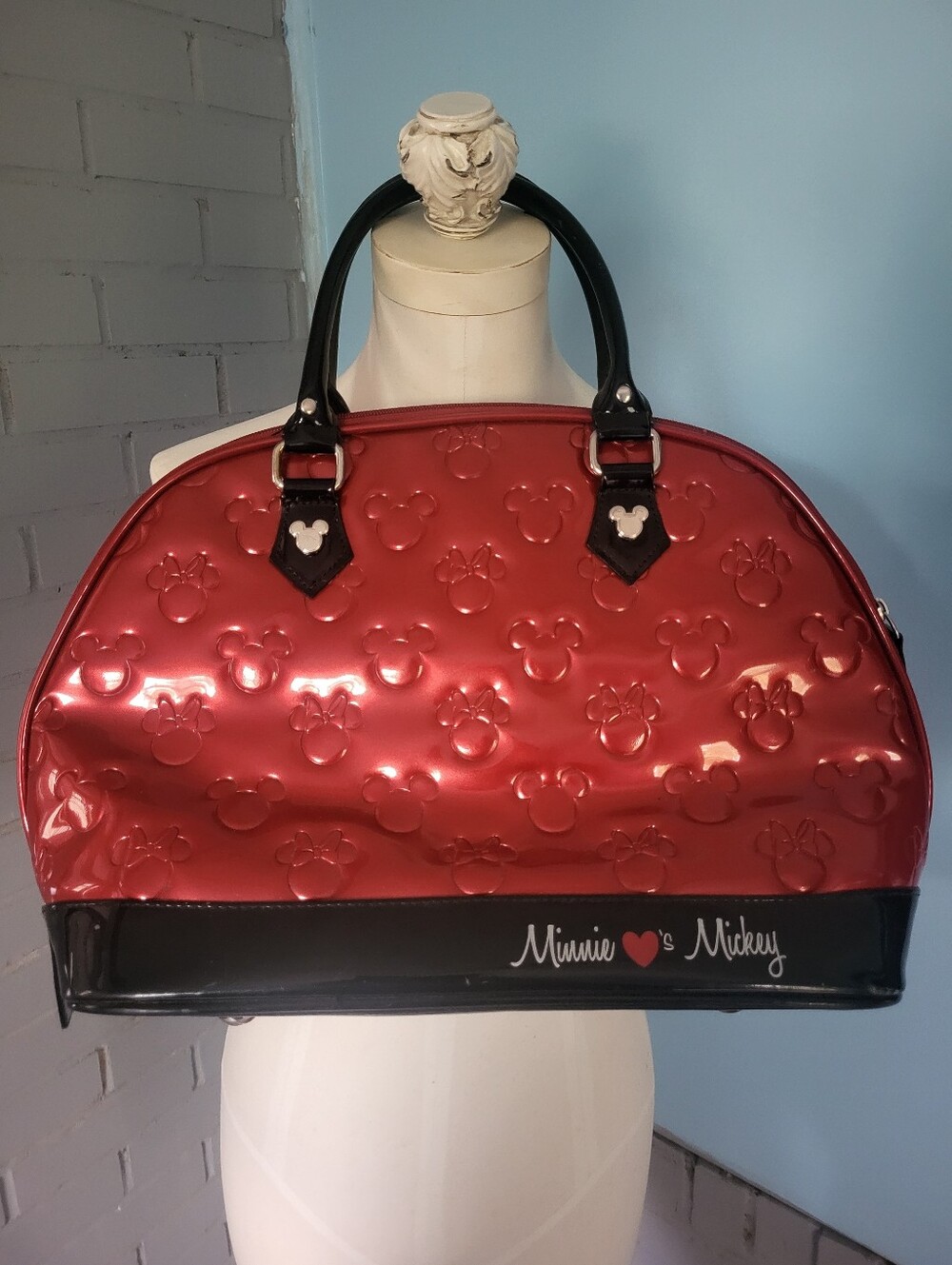 Minnie Loves Mickey Red Patent Dome Satchel